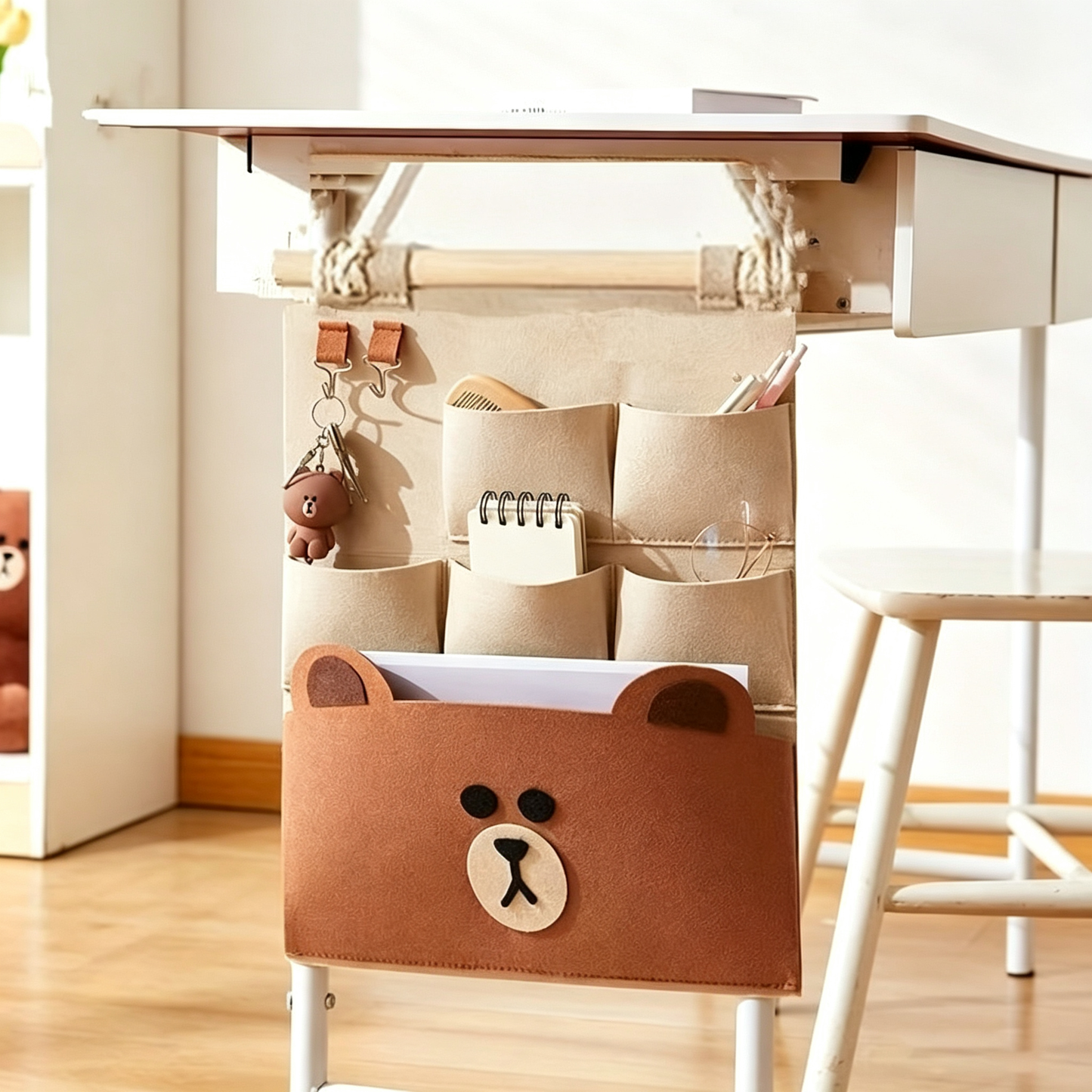 Brown Bear Felt Wall Organizer (with Hooks)