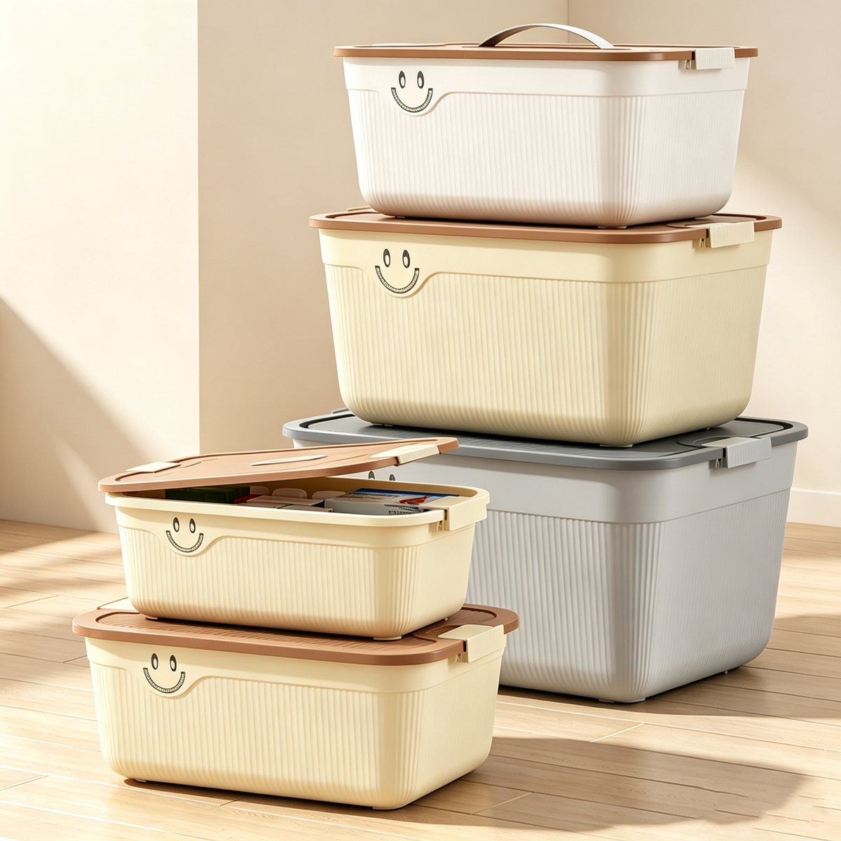 Smiley Striped Storage Box (Lidded & Portable)