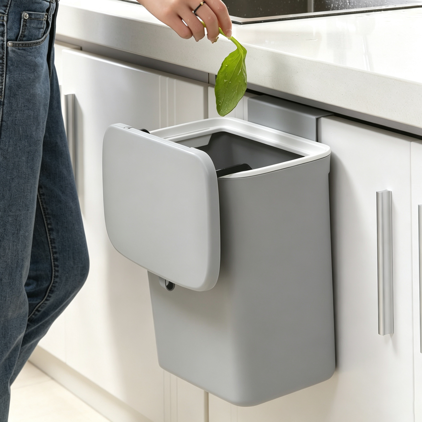 Wall-Mounted Trash Can with Lid (No-Drill, Slide-Top Design)