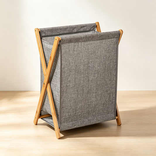 Bamboo Fabric Foldable Laundry Hamper (Large Capacity, Removable Liner)