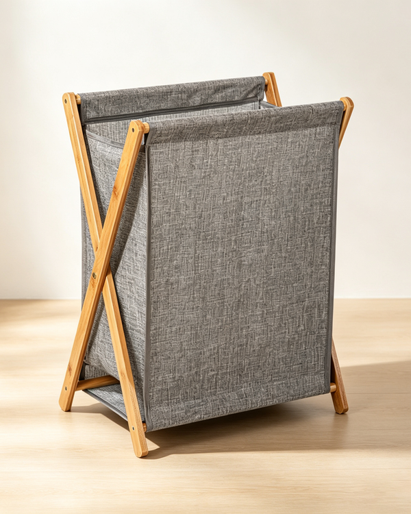Bamboo Fabric Foldable Laundry Hamper (Large Capacity, Removable Liner)