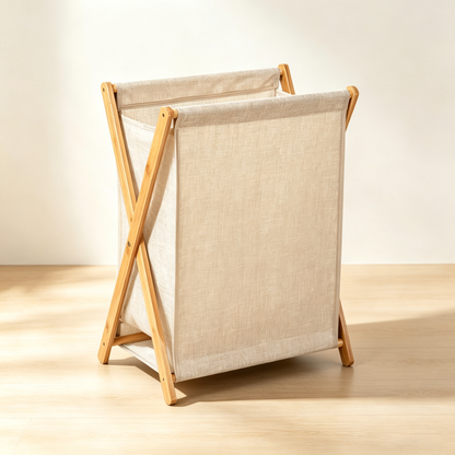 Bamboo Fabric Foldable Laundry Hamper (Large Capacity, Removable Liner)