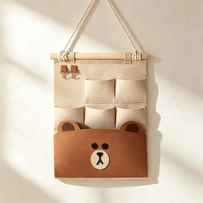 Brown Bear Felt Wall Organizer (with Hooks)