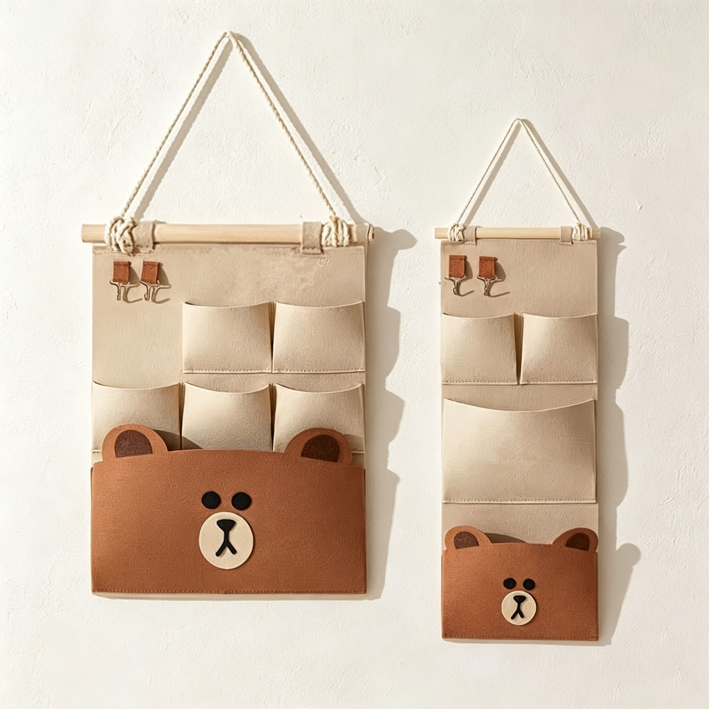 Brown Bear Felt Wall Organizer (with Hooks)