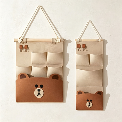 Brown Bear Felt Wall Organizer (with Hooks)