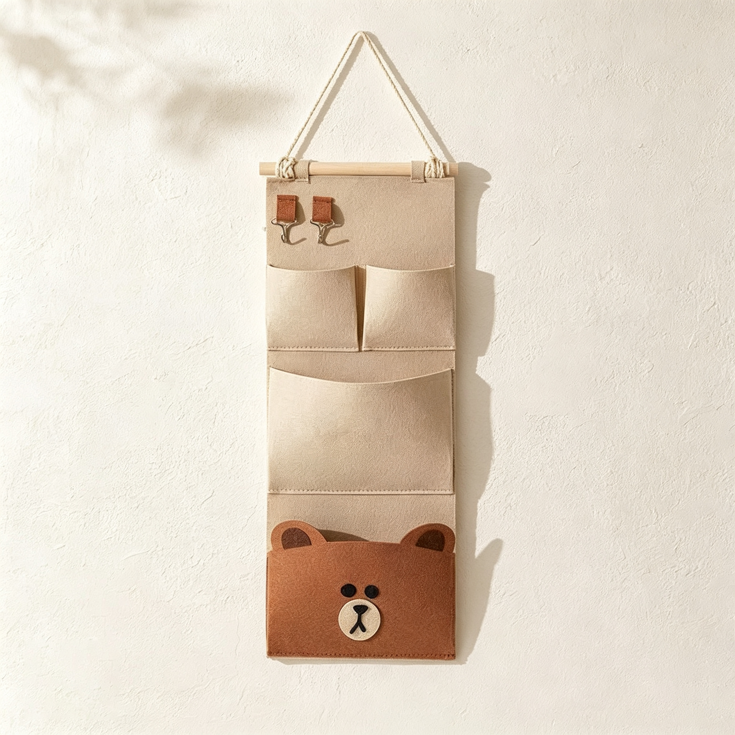 Brown Bear Felt Wall Organizer (with Hooks)