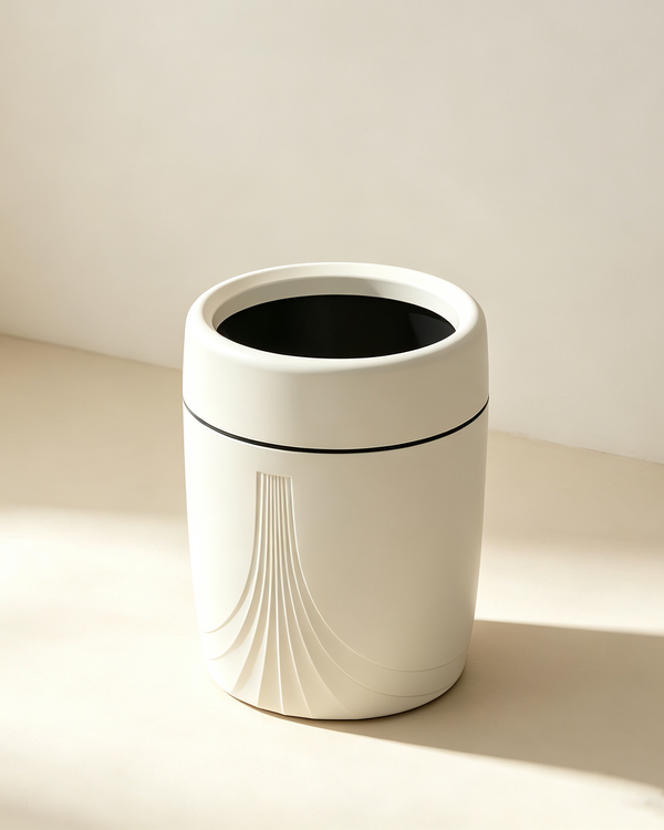 Cream-Style Open-Top Trash Can (Large Capacity with Double-Layer Ring)