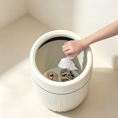 Cream-Style Open-Top Trash Can (Large Capacity with Double-Layer Ring)