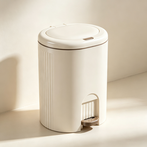 Cream-Style Pedal Trash Can with Lid
