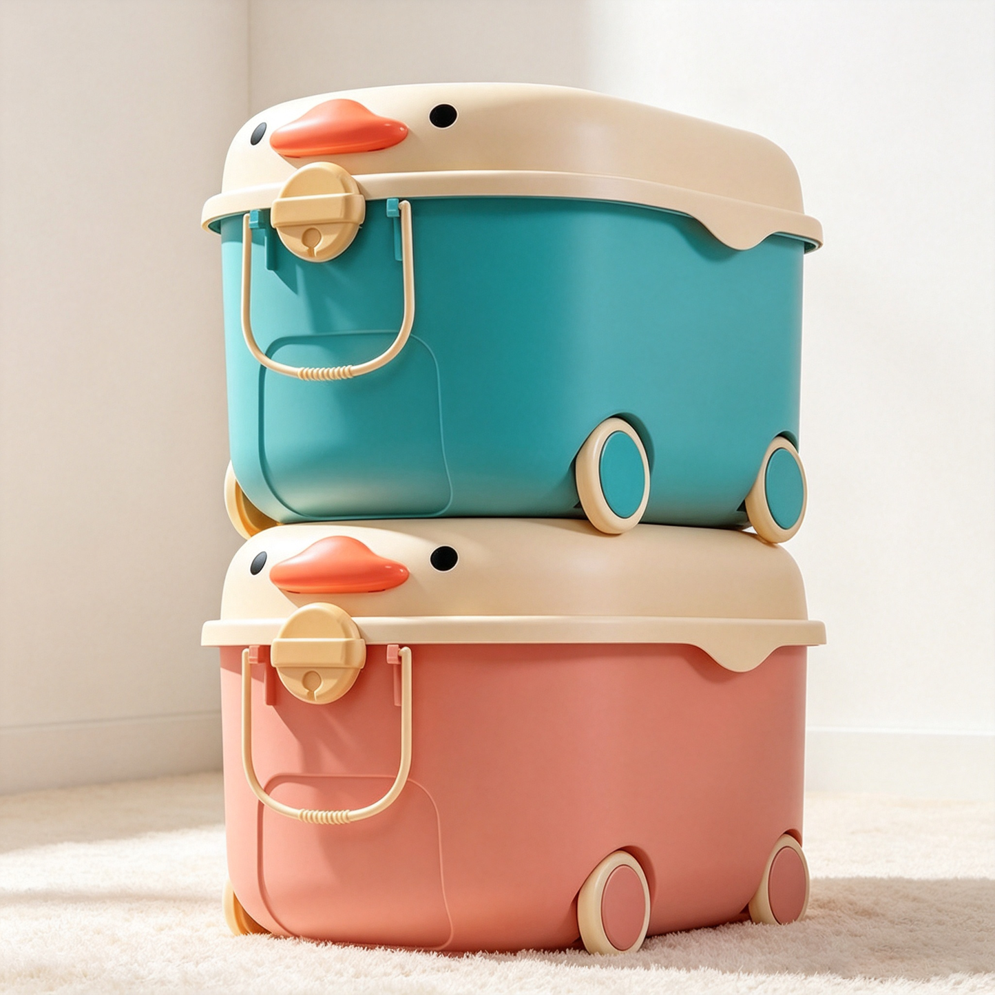 Cute Duck Children's Toy Storage Box (Large Capacity with Wheels)