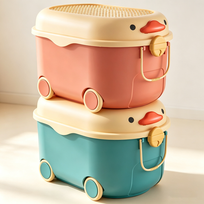 Cute Duck Children's Toy Storage Box (Large Capacity with Wheels)