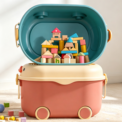 Cute Duck Children's Toy Storage Box (Large Capacity with Wheels)