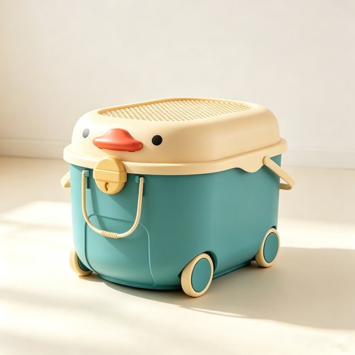 Cute Duck Children's Toy Storage Box (Large Capacity with Wheels)