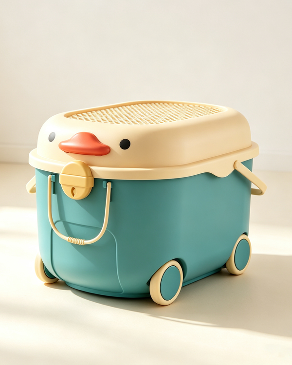 Cute Duck Children's Toy Storage Box (Large Capacity with Wheels)