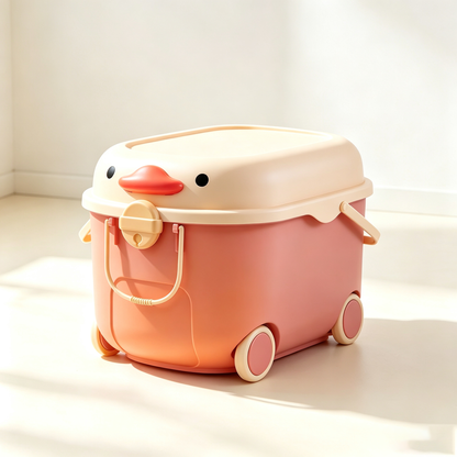 Cute Duck Children's Toy Storage Box (Large Capacity with Wheels)