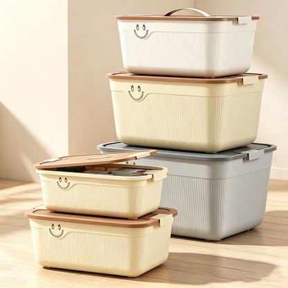 Smiley Striped Storage Box (Lidded & Portable)