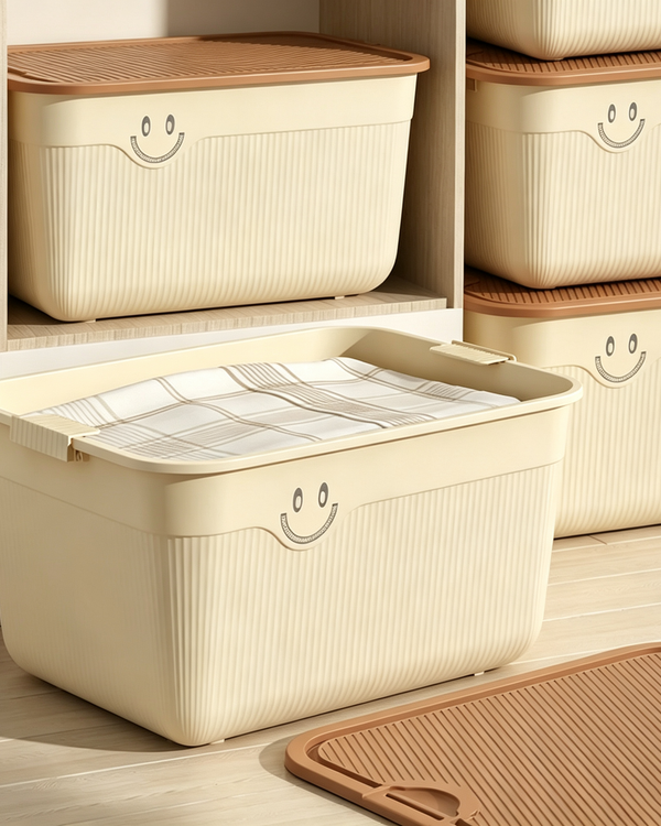 Smiley Striped Storage Box (Lidded & Portable)